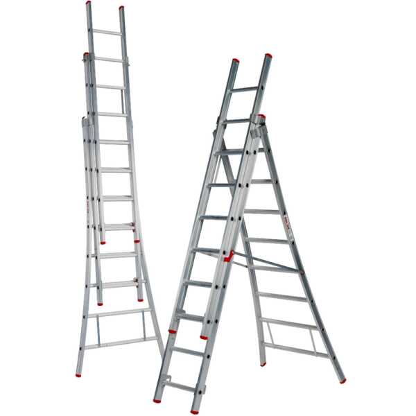 Solide Eco 3x8 sporten Professionele 3-delige reformladder met gebogen voet en spreidbeveiliging - 4.75m