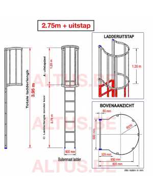 Noodladder met kooi 2.75 m – met uitstap 1.20 m