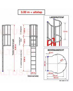 Noodladder met kooi 3.00 m – met uitstap 1.20 m