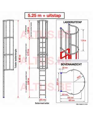 Noodladder met kooi 5.25 m – met uitstap 1.20 m