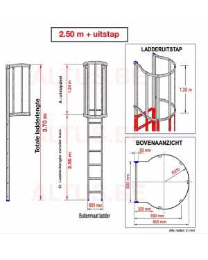 Noodladder met kooi 2.50 m – met uitstap 1.20 m