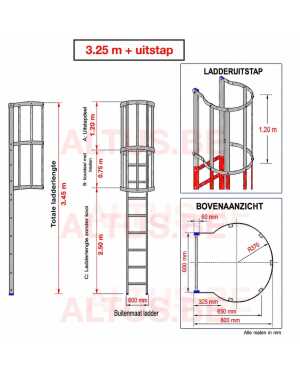 Noodladder met kooi 3.25 m – met uitstap 1.20 m