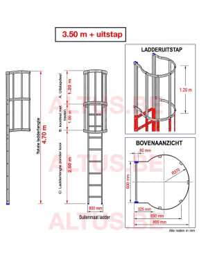 Noodladder met kooi 3.50 m – met uitstap 1.20 m