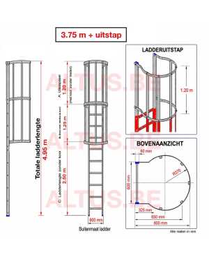 Noodladder met kooi 3.75 m – met uitstap 1.20 m