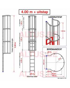 Noodladder met kooi 4.00 m – met uitstap 1.20 m