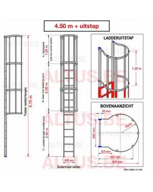 Noodladder met kooi 4.50 m – met uitstap 1.20 m