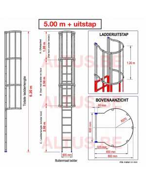 Noodladder met kooi 5.00 m – met uitstap 1.20 m