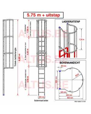 Noodladder met kooi 5.75 m – met uitstap 1.20 m