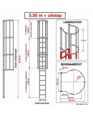 Noodladder met kooi 5.50 m – met uitstap 1.20 m