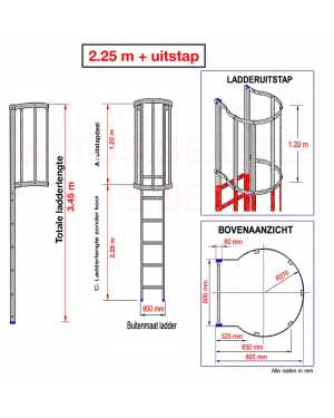 Noodladder met kooi 2.25 m – met uitstap 1.20 m