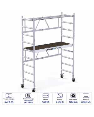 6+3 sports BasiQ kamersteiger – platfom zonder luik 0.75 x 1.90 – 3.80m werkhoogte
