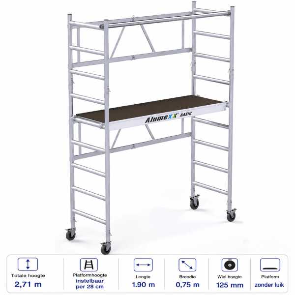6+3 sports BasiQ kamersteiger – platfom zonder luik 0.75 x 1.90 – 3.80m werkhoogte
