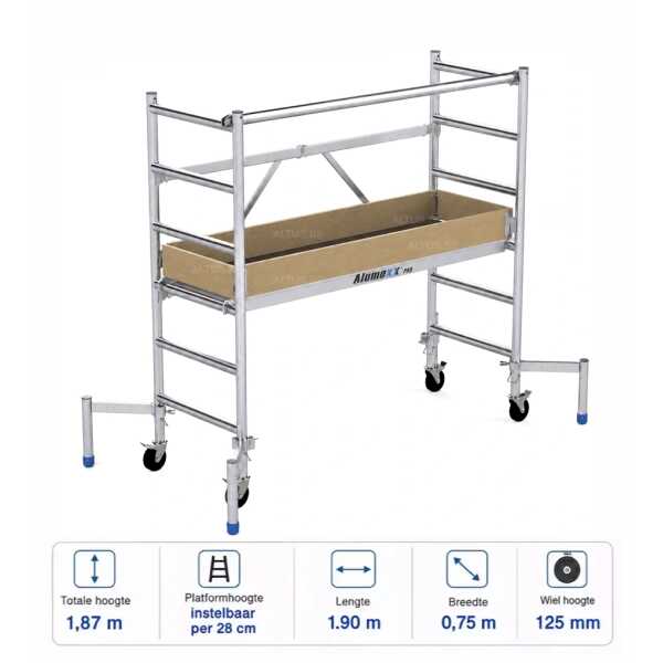 6-sports PRO kamersteiger - Platform zonder luik 0.75x1.90x3.00m wh - CONFORM EN1004:2020